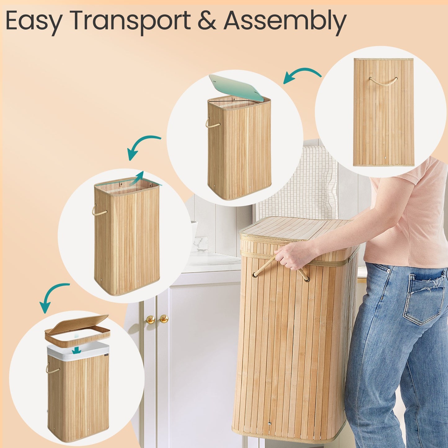 Laundry Hamper with Lid, Bamboo Laundry Basket, Removable - image 5