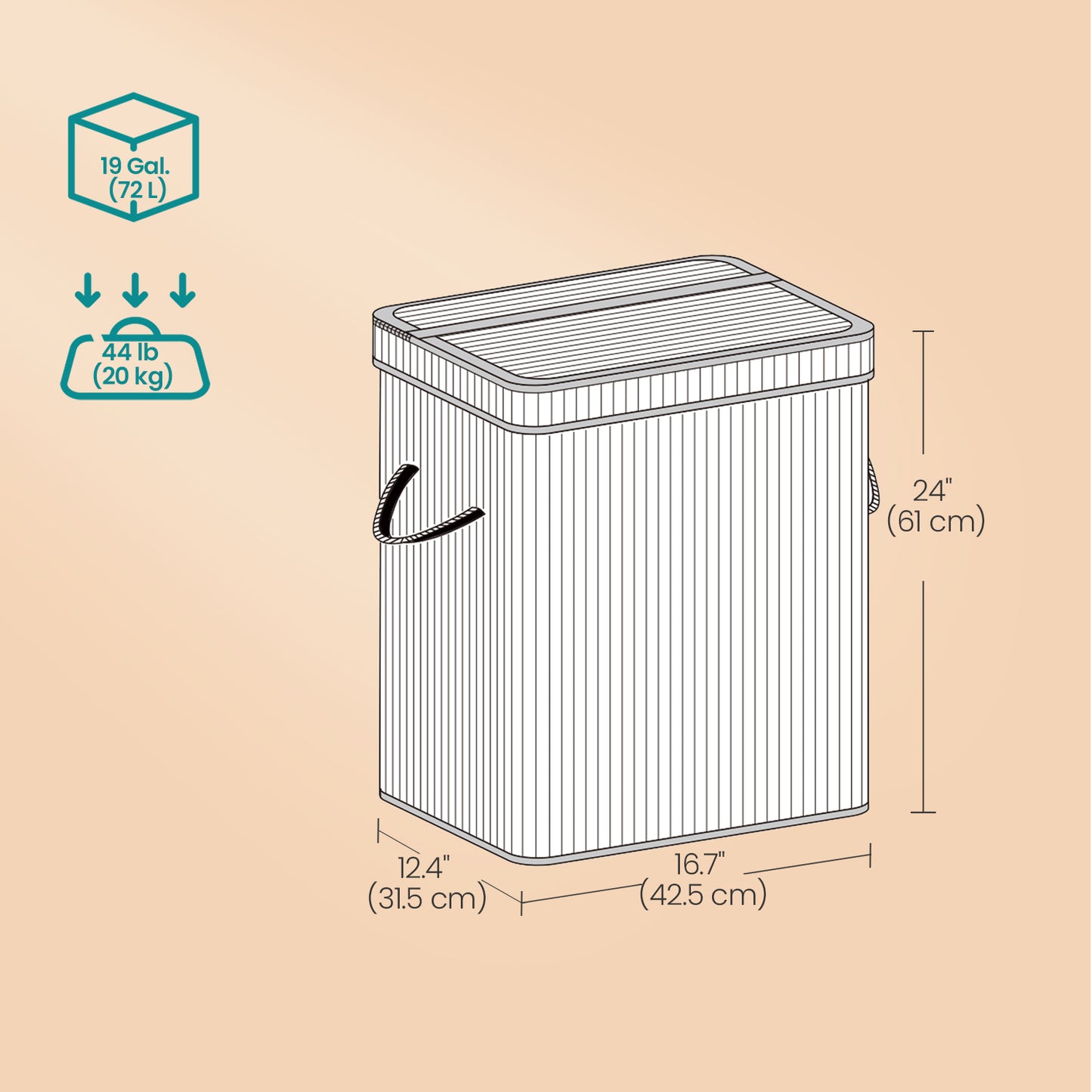 Laundry Hamper with Lid, Bamboo Laundry Basket, Removable - image 6