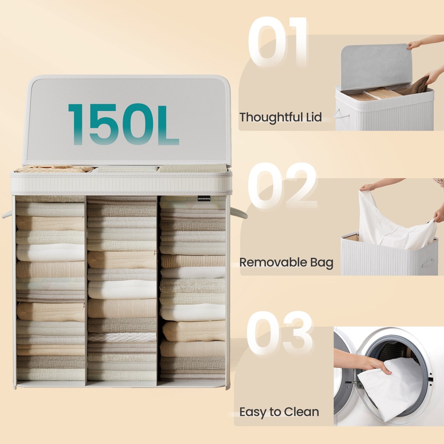 Laundry Hamper with Lid, Bamboo Laundry Basket, Removable - image 19