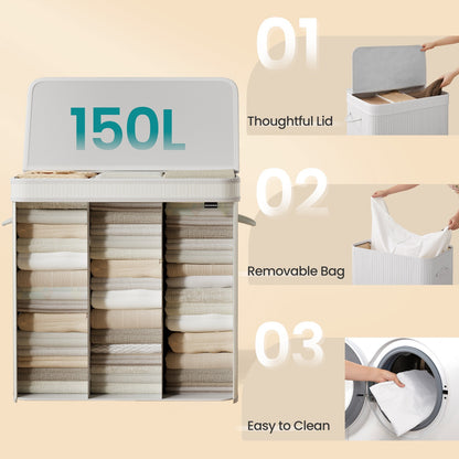 Laundry Hamper with Lid, Bamboo Laundry Basket, Removable - image 19