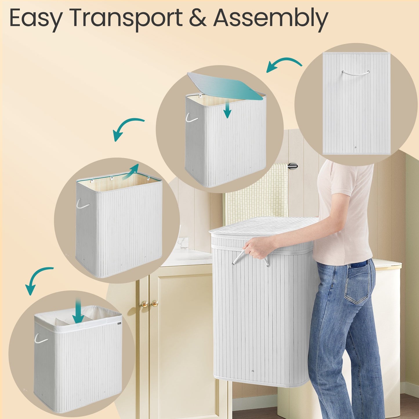 Laundry Hamper with Lid, Bamboo Laundry Basket, Removable - image 20