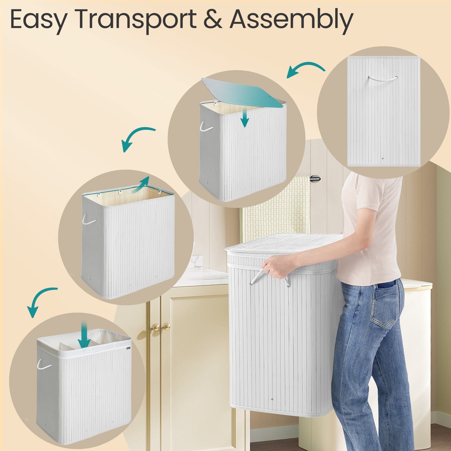 Laundry Hamper with Lid, Bamboo Laundry Basket, Removable - image 20