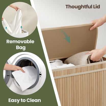 Laundry Hamper with Lid, Bamboo Laundry Basket, Removable - image 39