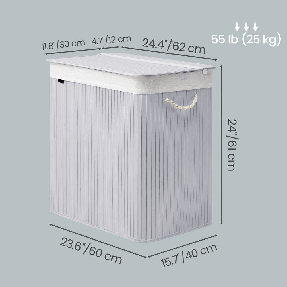 3-Section Laundry Basket, 150 L, Bamboo Laundry Hamper with Lid - image 18
