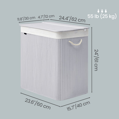 3-Section Laundry Basket, 150 L, Bamboo Laundry Hamper with Lid - image 18