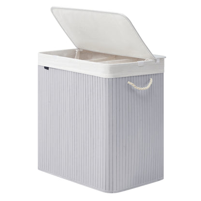 3-Section Laundry Basket, 150 L, Bamboo Laundry Hamper with Lid - image 23