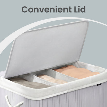 3-Section Laundry Basket, 150 L, Bamboo Laundry Hamper with Lid - image 20