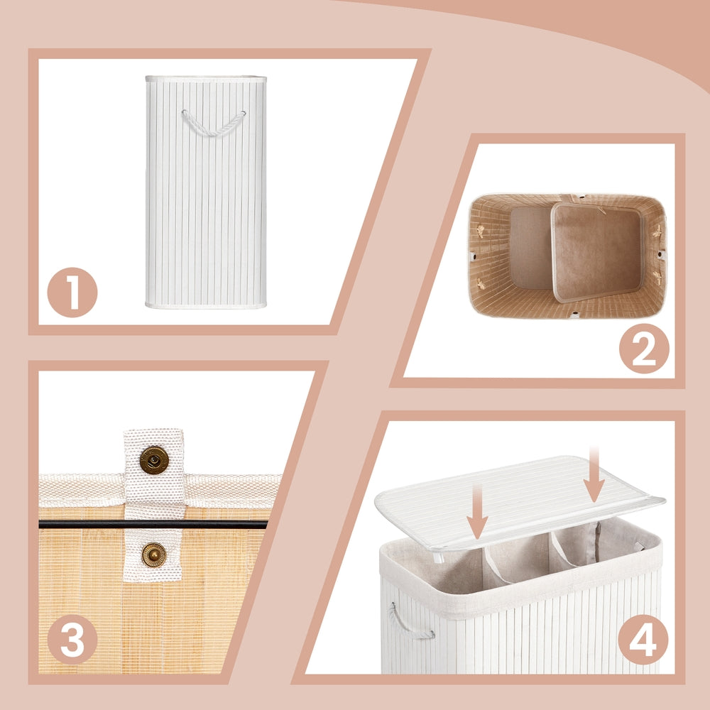 3-Section Laundry Basket, 150 L, Bamboo Laundry Hamper with Lid - image 13