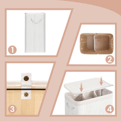 3-Section Laundry Basket, 150 L, Bamboo Laundry Hamper with Lid - image 13