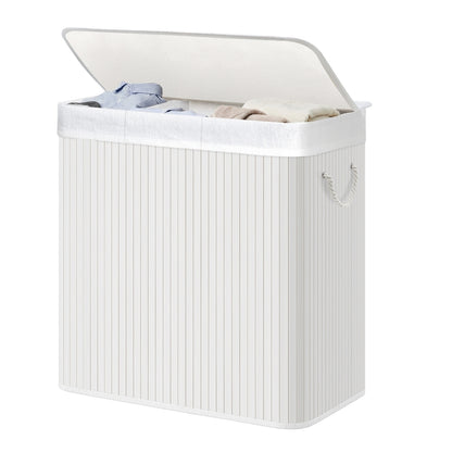 3-Section Laundry Basket, 150 L, Bamboo Laundry Hamper with Lid - image 14