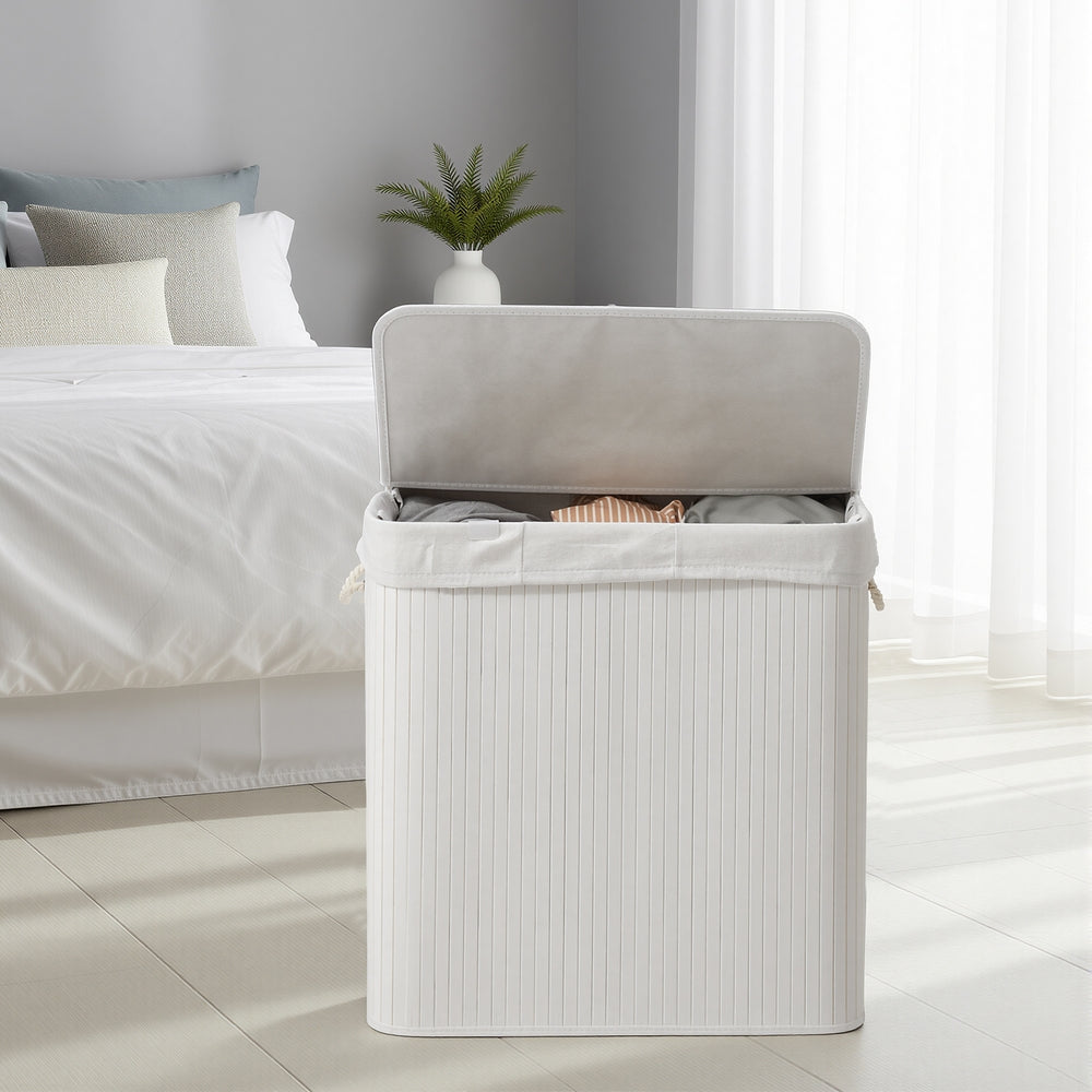 3-Section Laundry Basket, 150 L, Bamboo Laundry Hamper with Lid - image 15