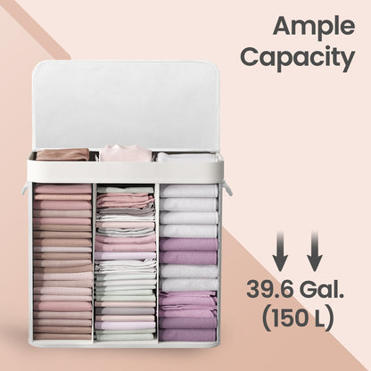 3-Section Laundry Basket, 150 L, Bamboo Laundry Hamper with Lid - image 16