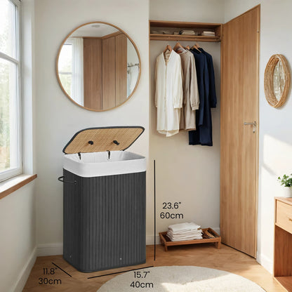 Foldable Laundry Hamper with Lid, 72 L Bamboo Laundry Basket, Storage Hamper with 3 Handles - image 3