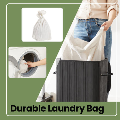 Foldable Laundry Hamper with Lid, 72 L Bamboo Laundry Basket, Storage Hamper with 3 Handles - image 4