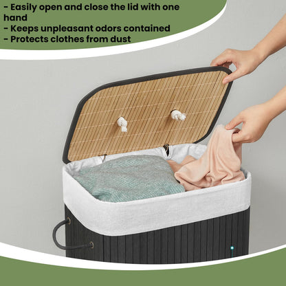 Foldable Laundry Hamper with Lid, 72 L Bamboo Laundry Basket, Storage Hamper with 3 Handles - image 5