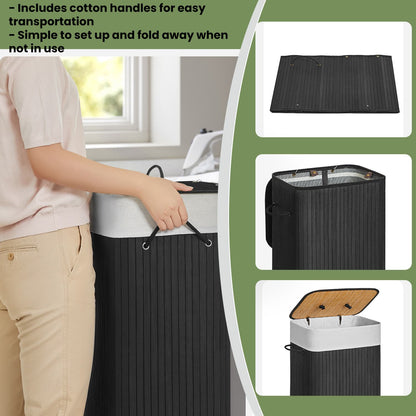 Foldable Laundry Hamper with Lid, 72 L Bamboo Laundry Basket, Storage Hamper with 3 Handles - image 6