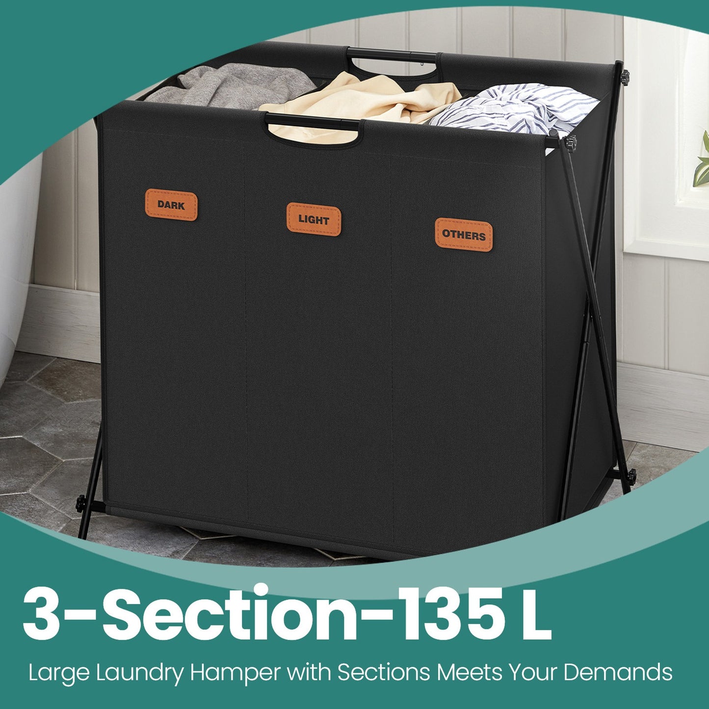 Laundry Hamper, Laundry Basket, 155 L Laundry Sorter 4 Sections - image 17