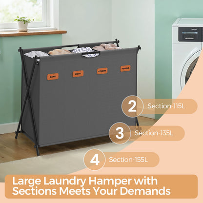 Laundry Hamper, Laundry Basket, 155 L Laundry Sorter 4 Sections - image 27