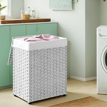 90 L Laundry Basket, Foldable Synthetic Rattan Storage Basket with Lid and Handles, Removable Liners - image 2