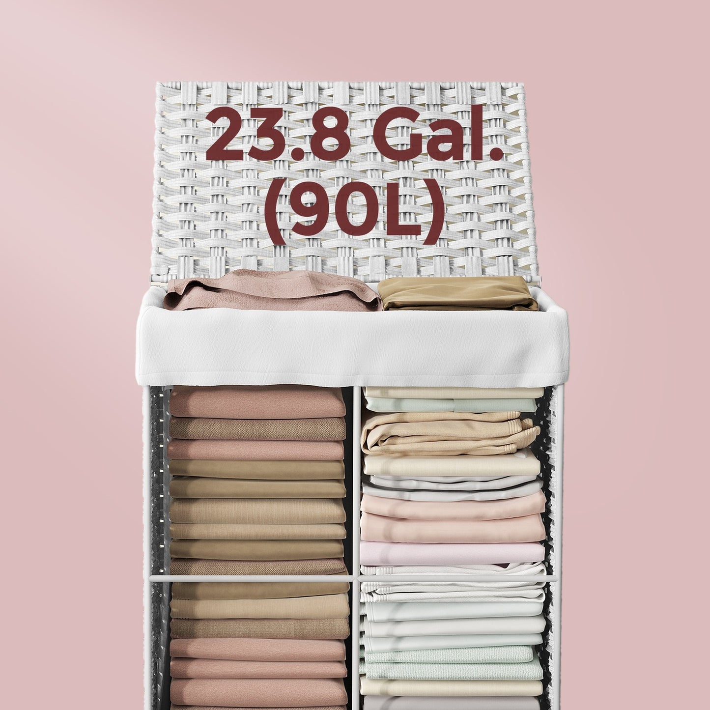 90 L Laundry Basket, Foldable Synthetic Rattan Storage Basket with Lid and Handles, Removable Liners - image 3