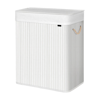 Bamboo Laundry Basket, 2 Sorting Compartments, Removable Bag - image 1