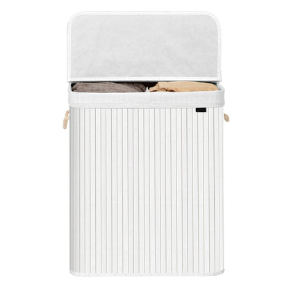 Bamboo Laundry Basket, 2 Sorting Compartments, Removable Bag - image 2