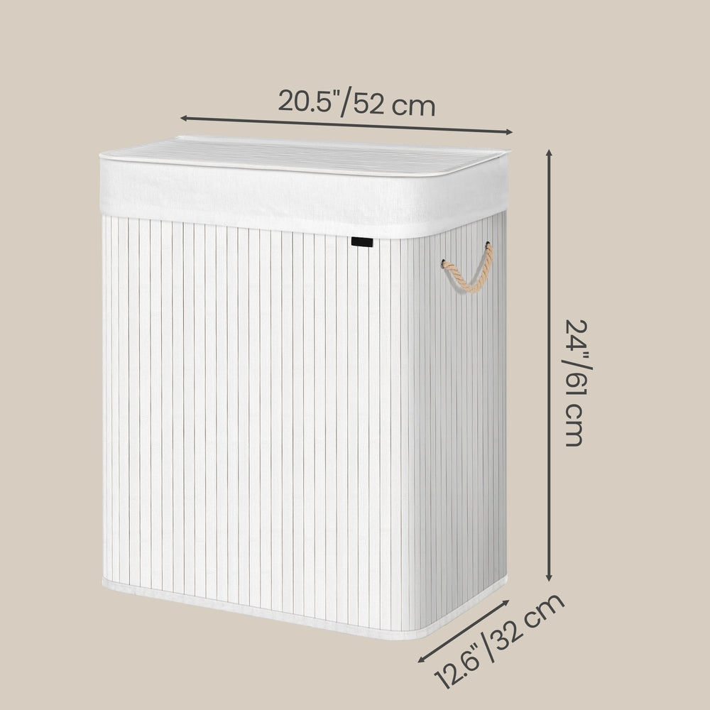 Bamboo Laundry Basket, 2 Sorting Compartments, Removable Bag - image 3