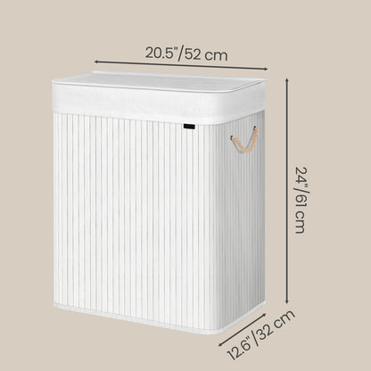 Bamboo Laundry Basket, 2 Sorting Compartments, Removable Bag - image 3