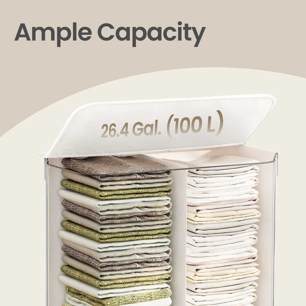 Bamboo Laundry Basket, 2 Sorting Compartments, Removable Bag - image 4