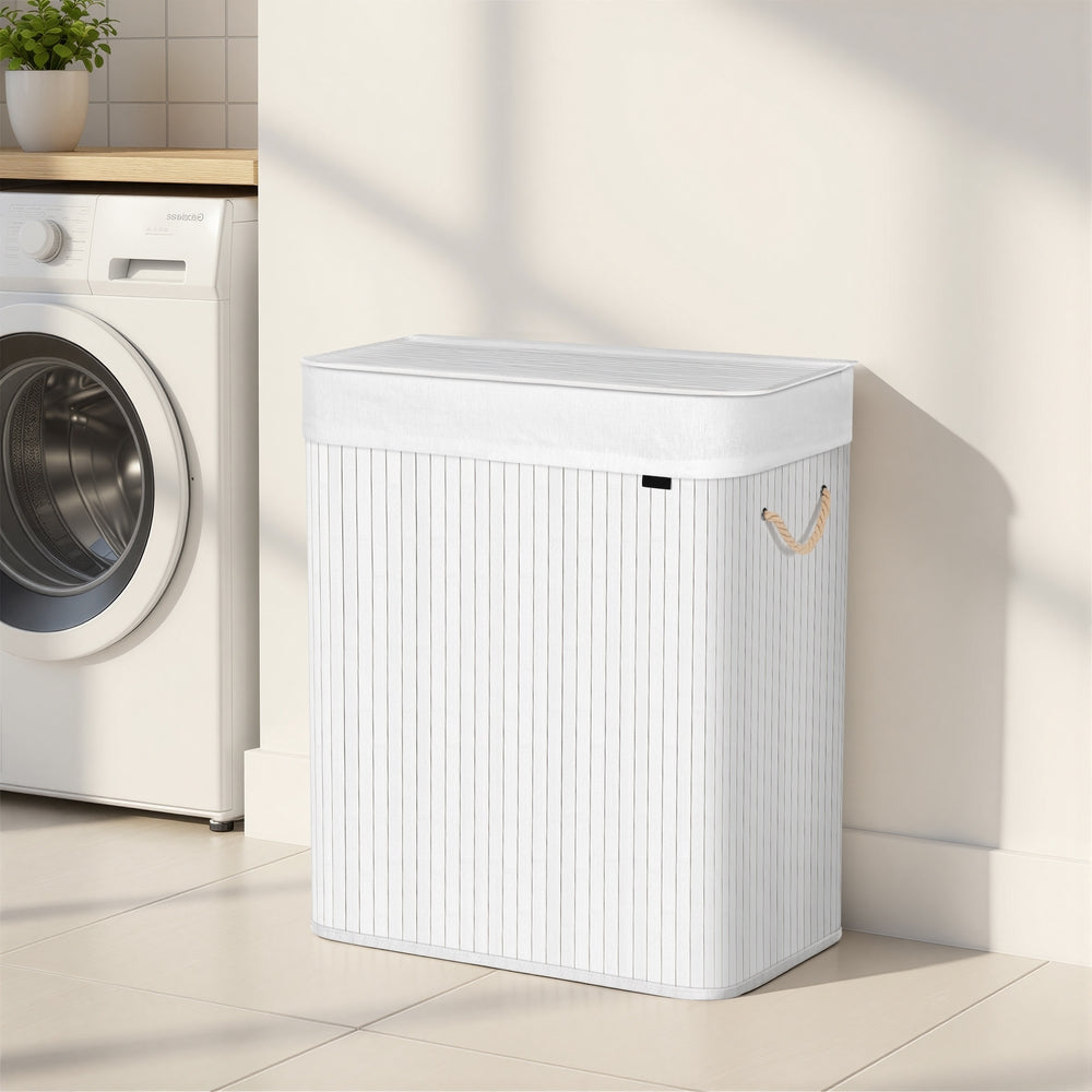 Bamboo Laundry Basket, 2 Sorting Compartments, Removable Bag - image 8