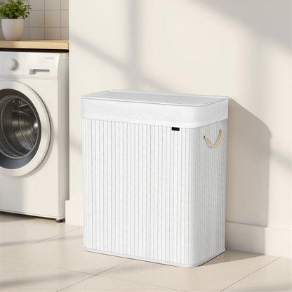 Bamboo Laundry Basket, 2 Sorting Compartments, Removable Bag - image 8