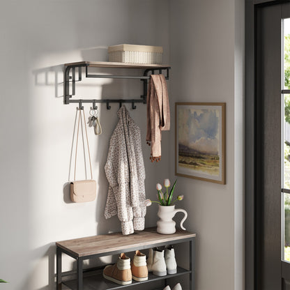 Clothes Rail with 5 Removable Coat Hooks, Floating Shelf with Hanging Rail, Coat Rack Wall-Mounted - image 8