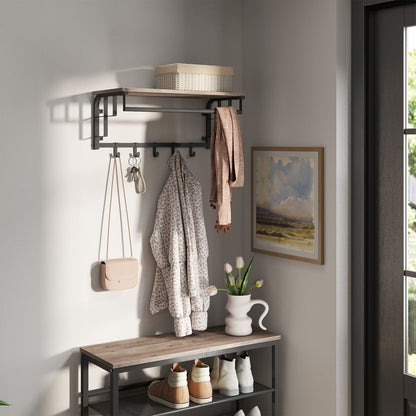 Clothes Rail with 5 Removable Coat Hooks, Floating Shelf with Hanging Rail, Coat Rack Wall-Mounted - image 7