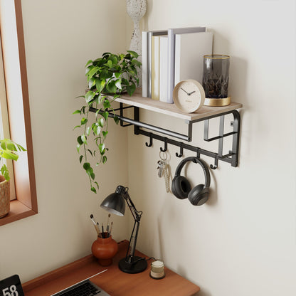 Clothes Rail with 5 Removable Coat Hooks, Floating Shelf with Hanging Rail, Coat Rack Wall-Mounted - image 9