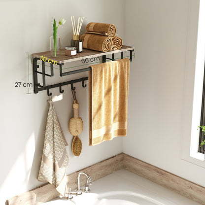 Clothes Rail with 5 Removable Coat Hooks, Floating Shelf with Hanging Rail, Coat Rack Wall-Mounted - image 10