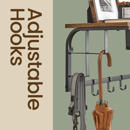 Clothes Rail with 5 Removable Coat Hooks, Floating Shelf with Hanging Rail, Coat Rack Wall-Mounted - image 11