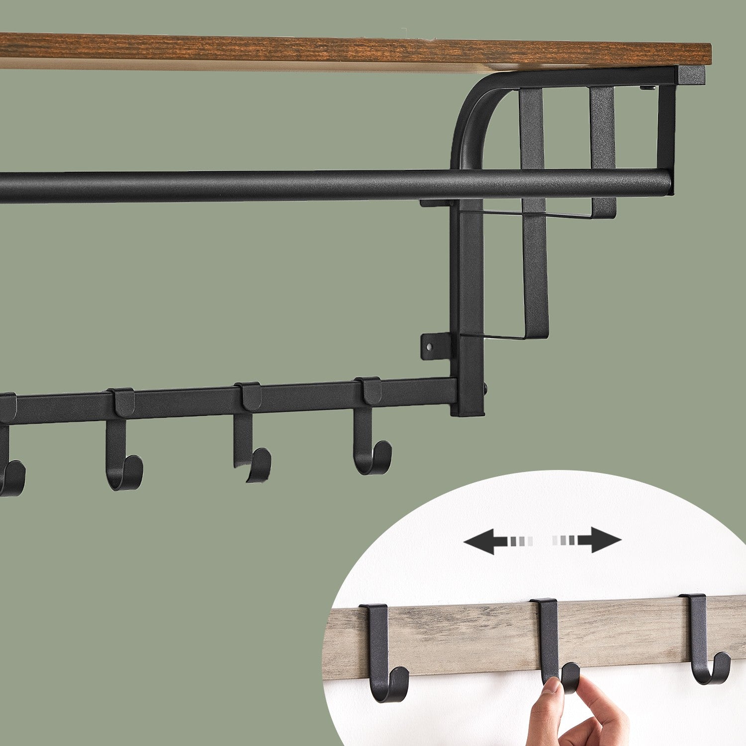 Clothes Rail with 5 Removable Coat Hooks, Floating Shelf with Hanging Rail, Coat Rack Wall-Mounted - image 12