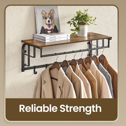 Clothes Rail with 5 Removable Coat Hooks, Floating Shelf with Hanging Rail, Coat Rack Wall-Mounted - image 5