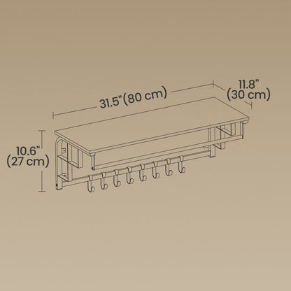 Clothes Rail with 5 Removable Coat Hooks, Floating Shelf with Hanging Rail, Coat Rack Wall-Mounted - image 6