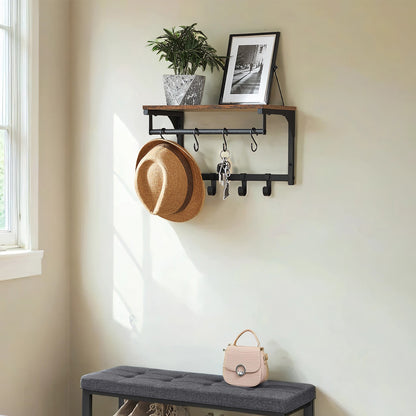 Wall Coat Rack with 8 Hooks and Shelf, 40 x 24 x 24 cm, for Living Room - image 1