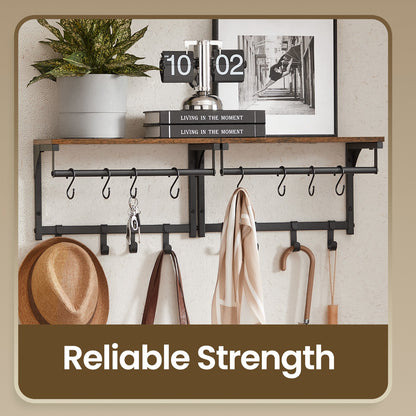 Wall Coat Rack with 8 Hooks and Shelf, 40 x 24 x 24 cm, for Living Room - image 4