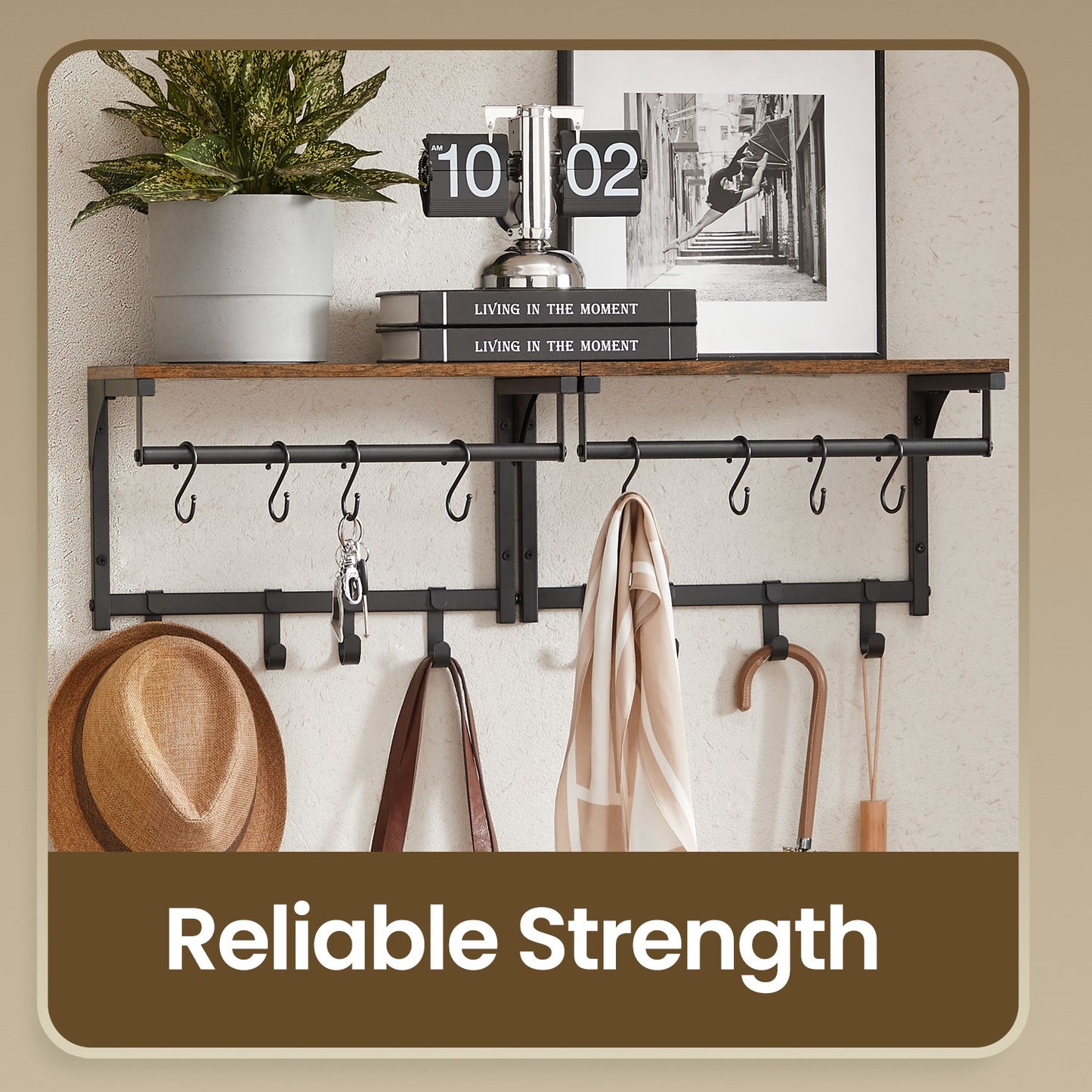 Wall Coat Rack with 8 Hooks and Shelf, 40 x 24 x 24 cm, for Living Room - image 4