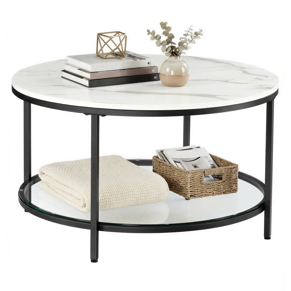 Living Room Table, Sofa Cocktail Table Faux Marble Round, Modern Coffee Table, for Living Room - image 14