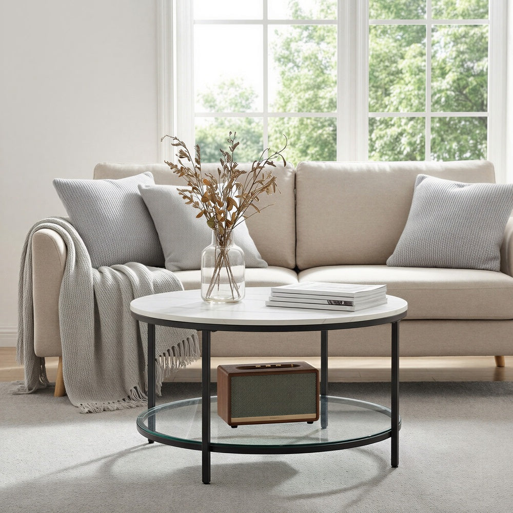 Living Room Table, Sofa Cocktail Table Faux Marble Round, Modern Coffee Table, for Living Room - image 16