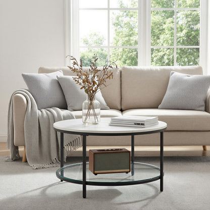 Living Room Table, Sofa Cocktail Table Faux Marble Round, Modern Coffee Table, for Living Room - image 16