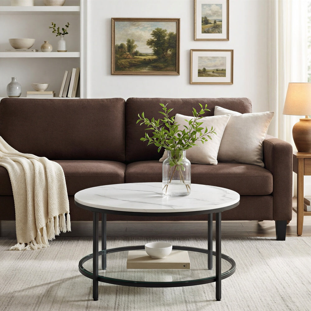 Living Room Table, Sofa Cocktail Table Faux Marble Round, Modern Coffee Table, for Living Room - image 17