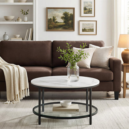 Living Room Table, Sofa Cocktail Table Faux Marble Round, Modern Coffee Table, for Living Room - image 17