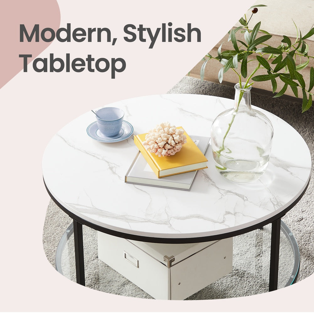 Living Room Table, Sofa Cocktail Table Faux Marble Round, Modern Coffee Table, for Living Room - image 18