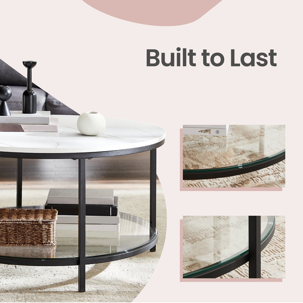 Living Room Table, Sofa Cocktail Table Faux Marble Round, Modern Coffee Table, for Living Room - image 19