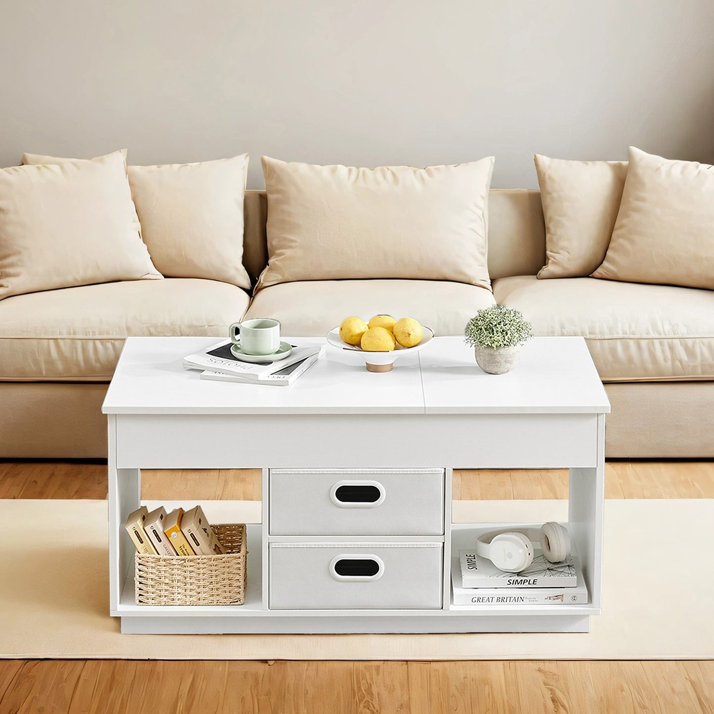 Coffee Table, Lift Top Coffee Table with 2 Drawers, Center Table with Lift Tabletop - image 1